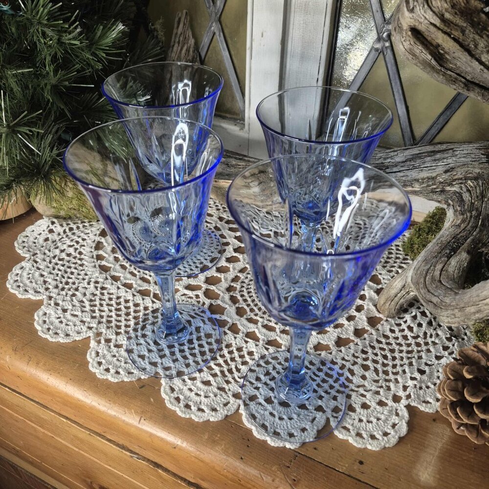 4 Vintage AVON Blue Glass Water Glasses - Picture 5 of 10